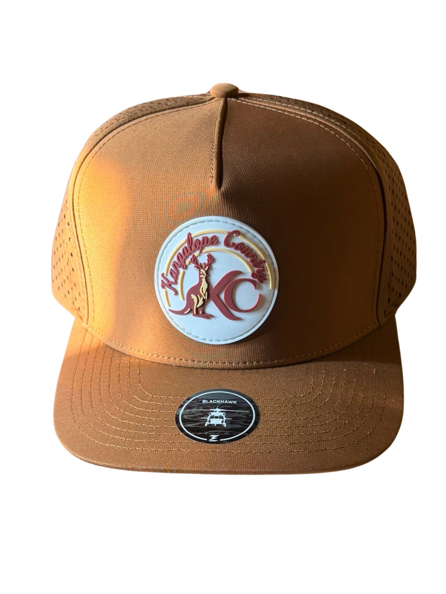 Caramel Country hat product view with the white Kangalope Country patch