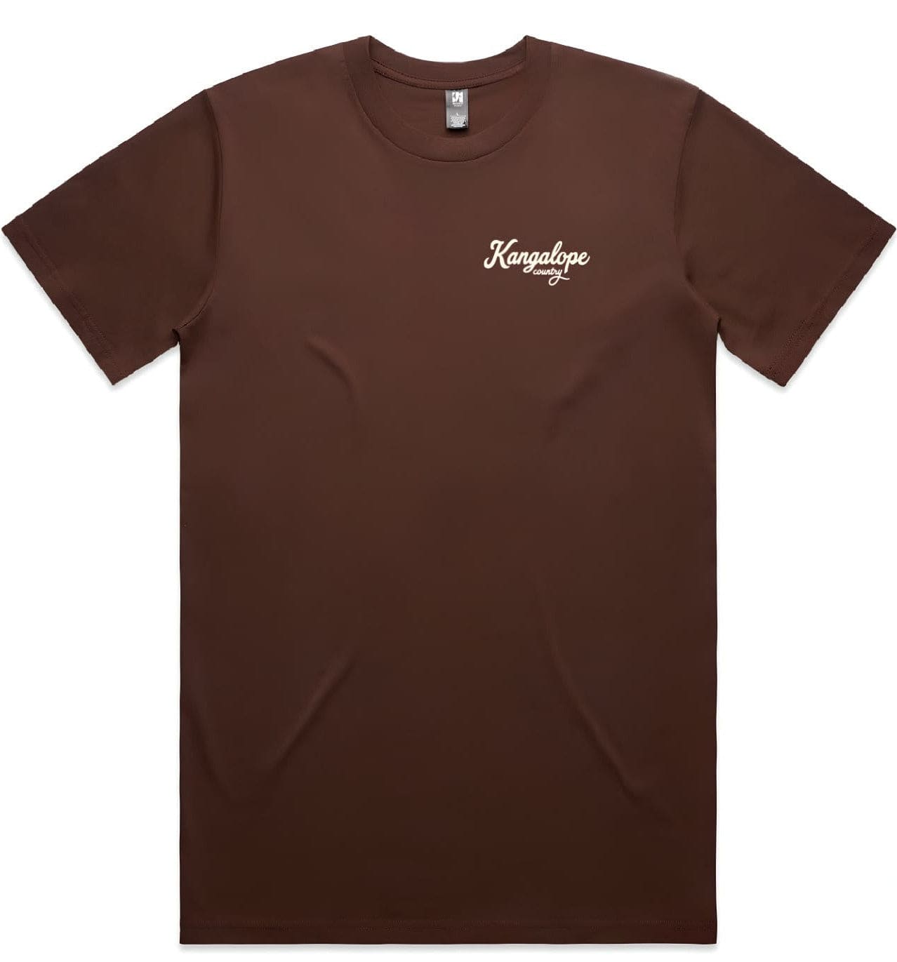 Chestnut Brown classic tee, front flat view with Kangalope Country chest logo