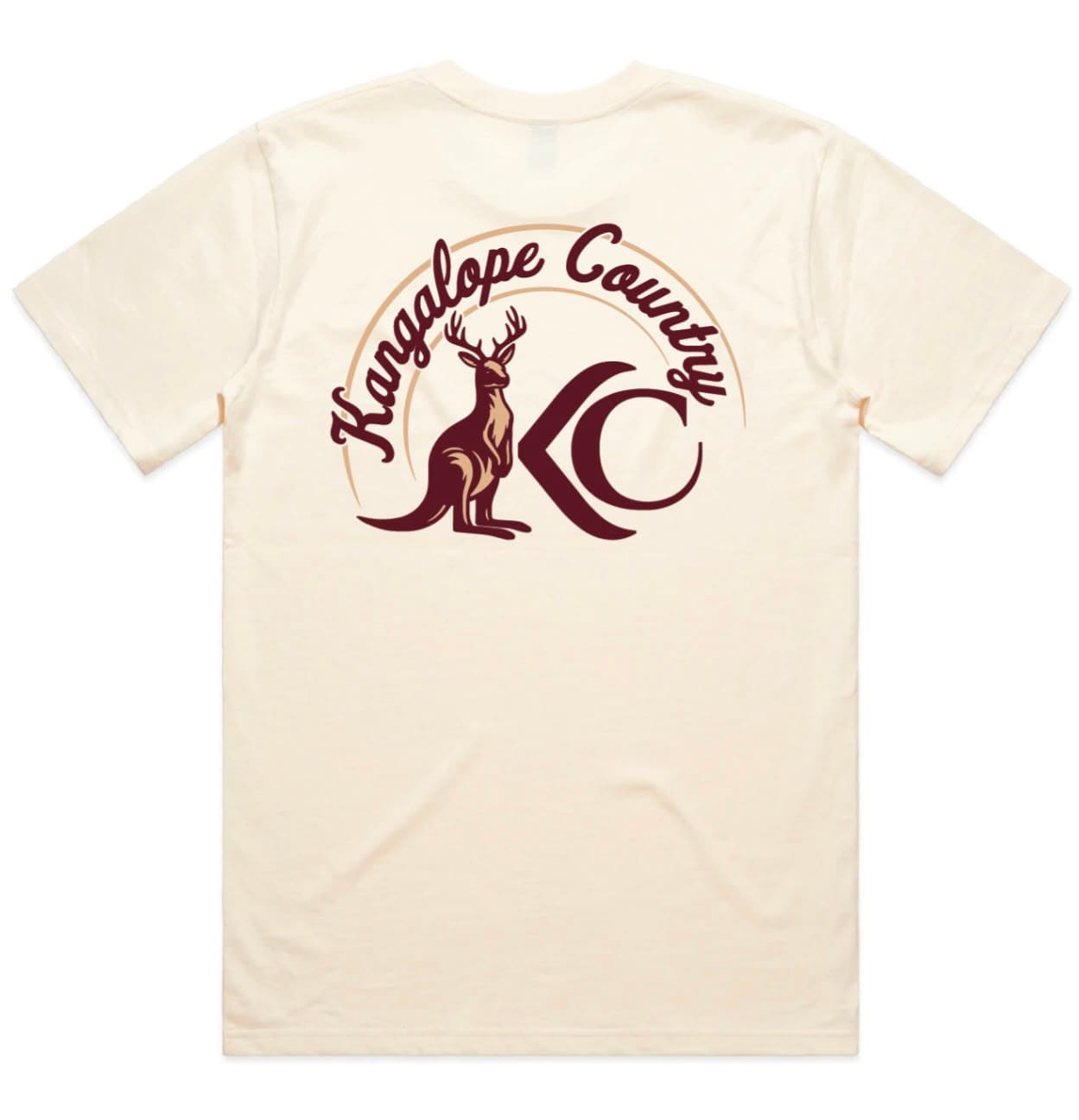 Ecru classic tee, back flat view with full Kangalope Country back print