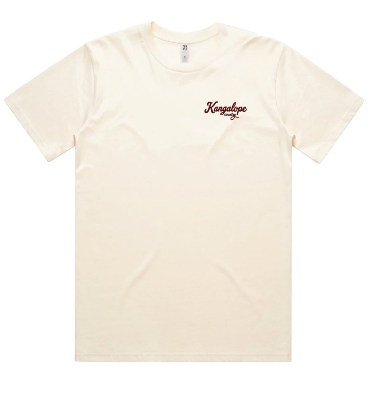 Ecru classic tee, front flat view with Kangalope Country chest logo