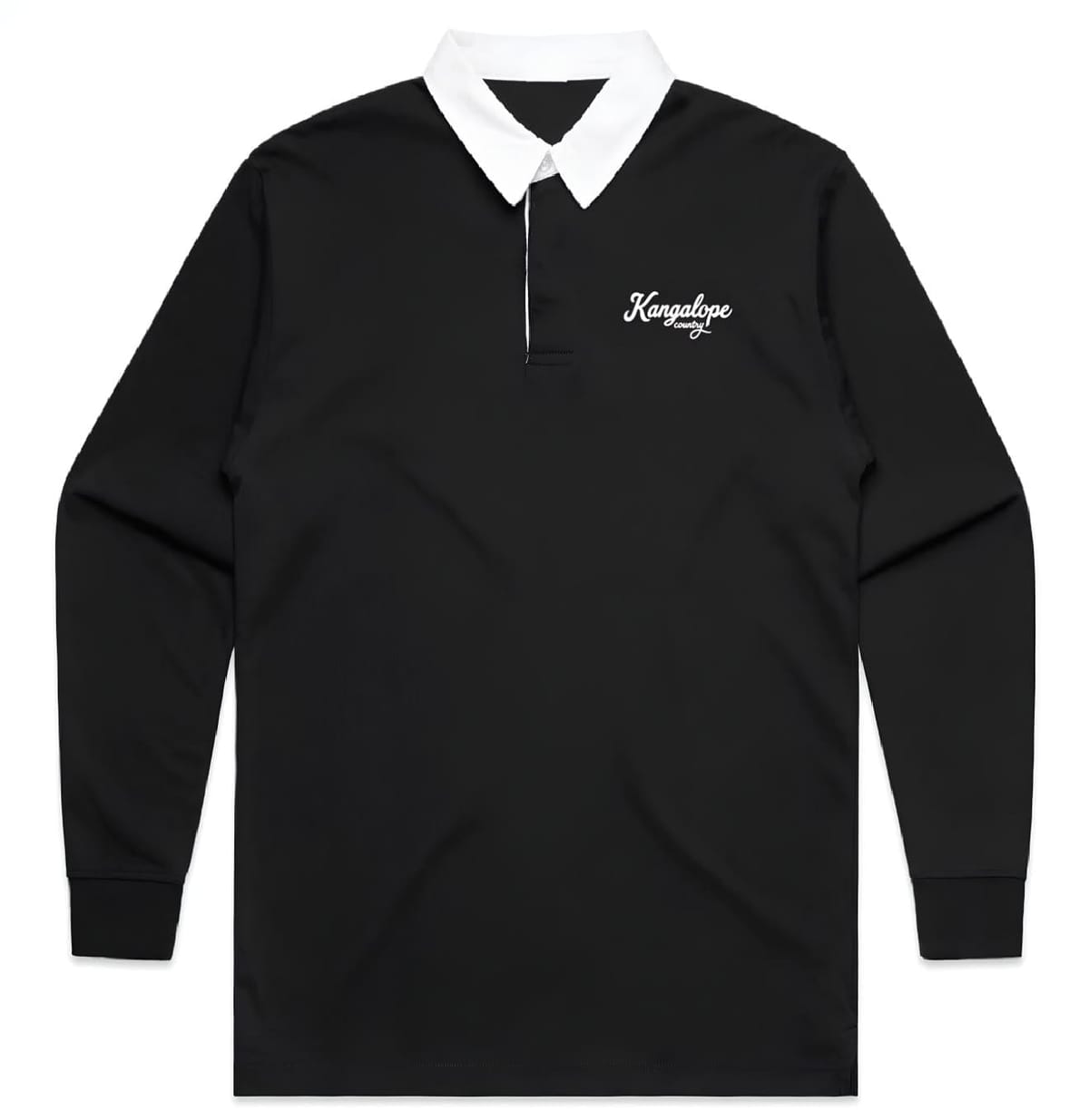Kangalope Country rugby jersey in Black, front flat view